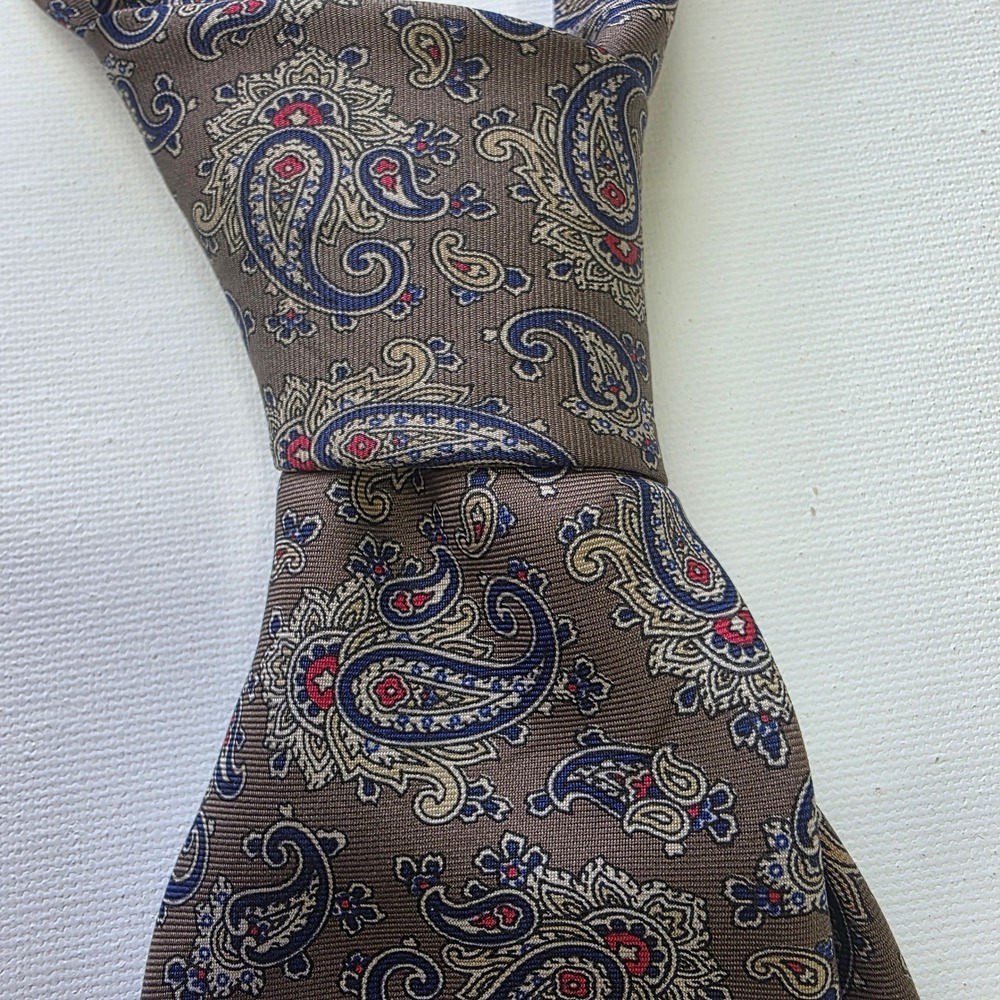Givenchy Monsieur Mens Silk Tie Brown Blue Paisley Made in Italy Formal Necktie - Picture 1 of 3